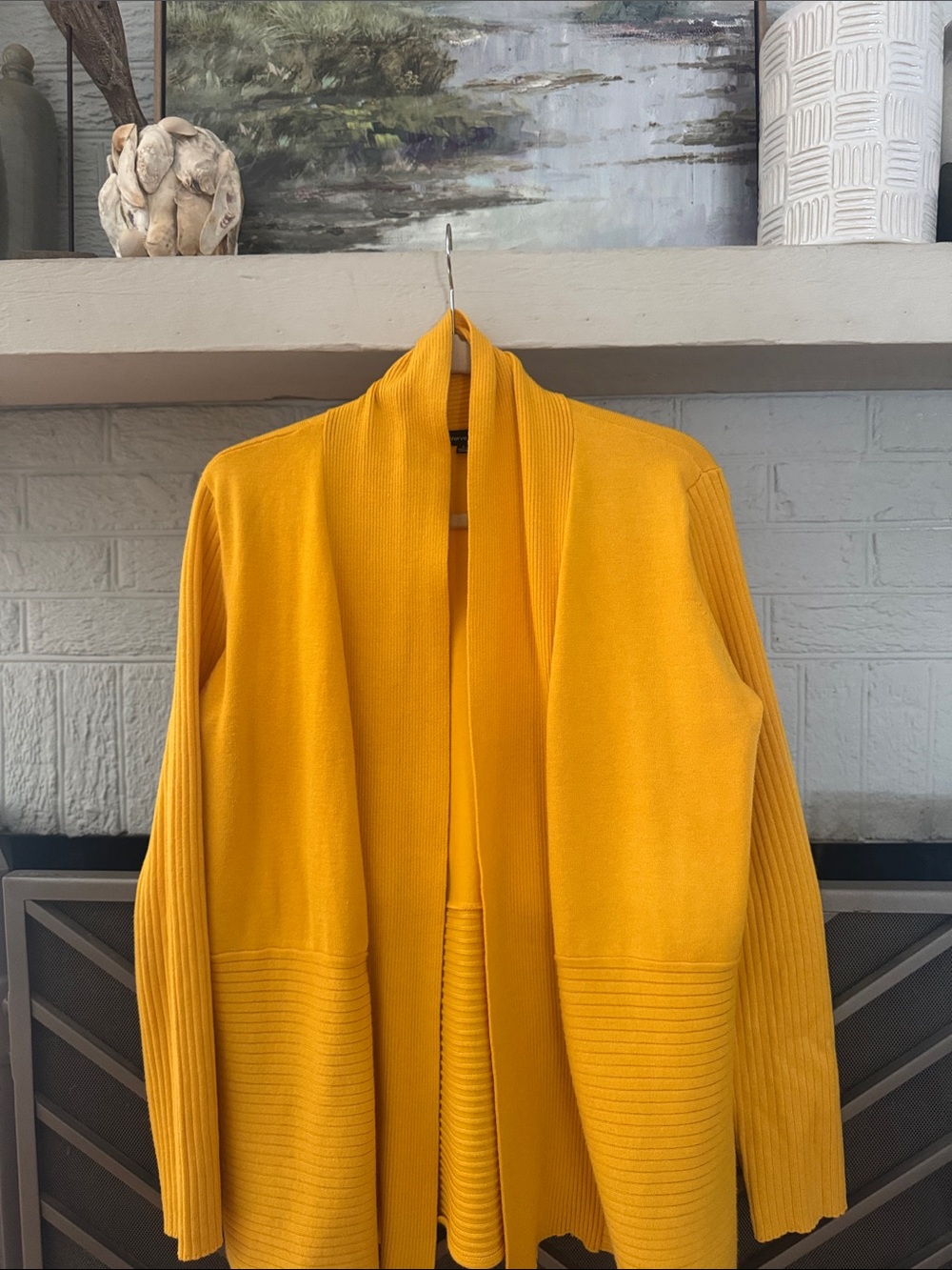 Verve Ami Mustard Open-Front Ribbed Cardigan + with Bonus mustard Scarf 🧣